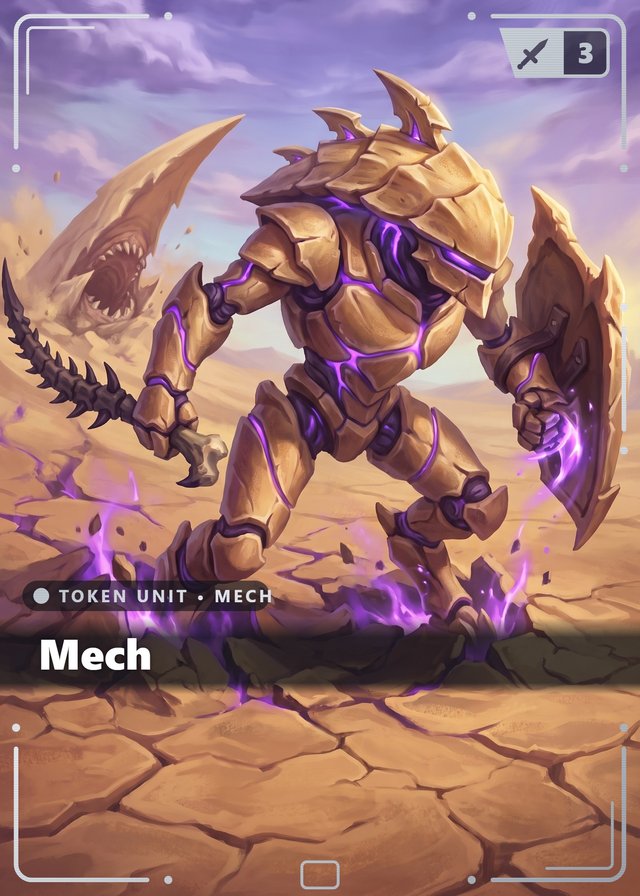 Buried Dread Mech token card, cinematic style