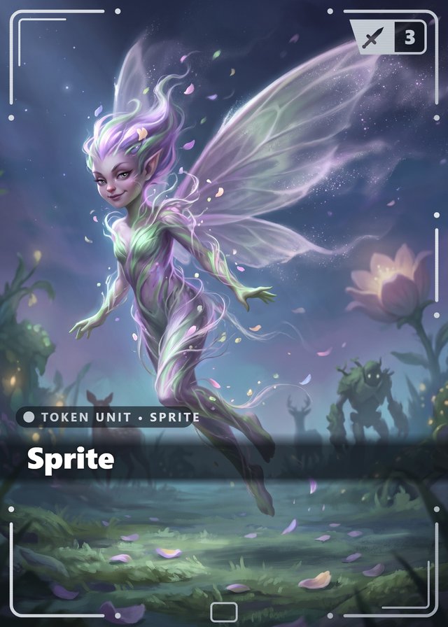 Dreaming Glade Sprite token card, cinematic style