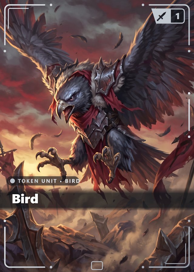 Iron Legion Bird token card, cinematic style