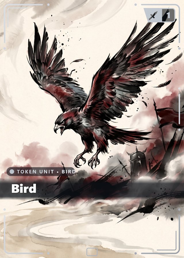 Iron Legion Bird token card, inkbrush style