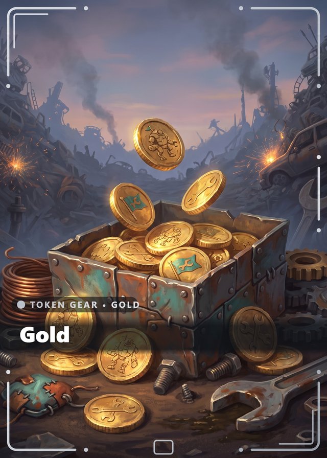 Scrapyard Bravado Gold token card, cinematic style