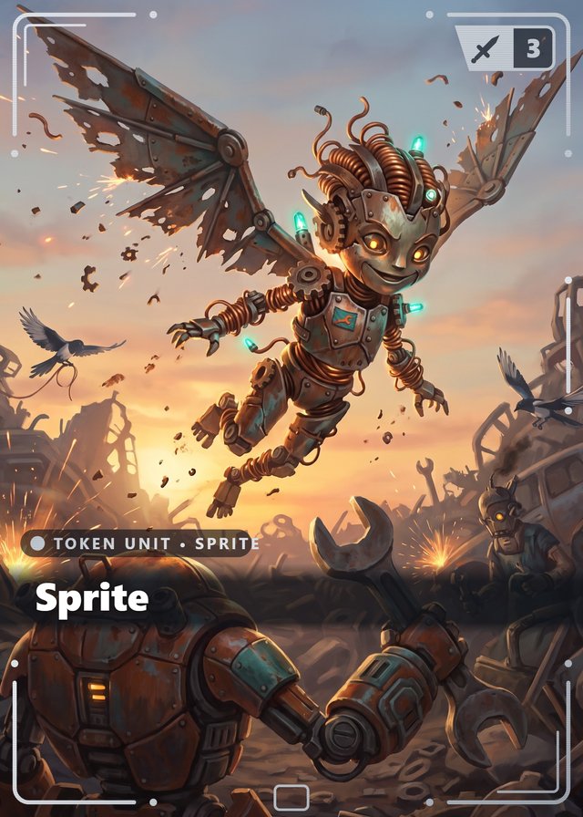 Scrapyard Bravado Sprite token card, cinematic style