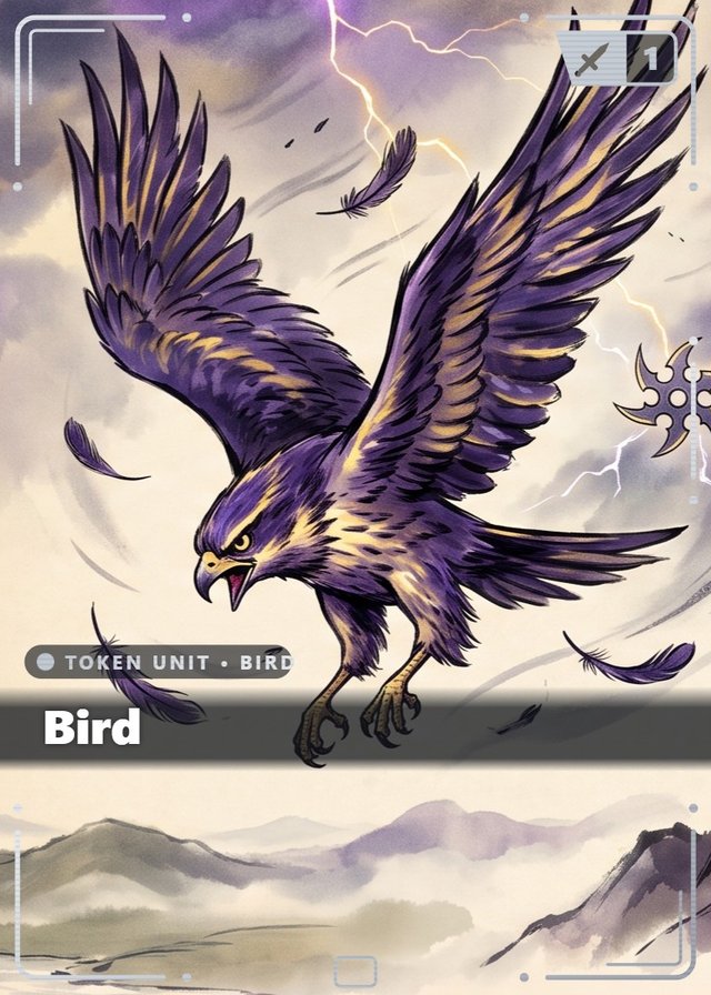 Tempest Heart Bird II token card, inkbrush style