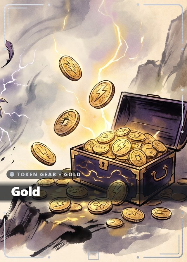 Tempest Heart Gold token card, inkbrush style