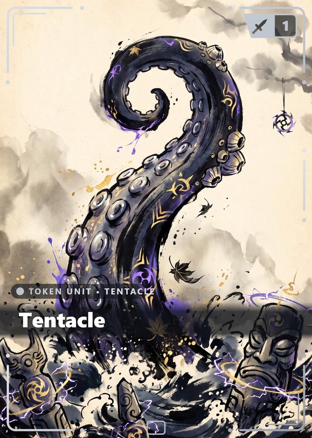 Tempest Heart Tentacle token card, inkbrush style