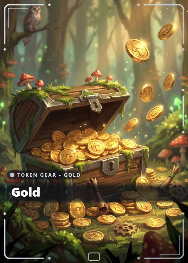 Toadstool Ambush Gold token card, cinematic style
