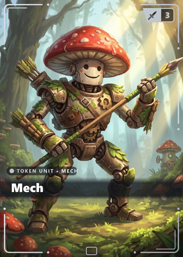 Toadstool Ambush Mech token card, cinematic style
