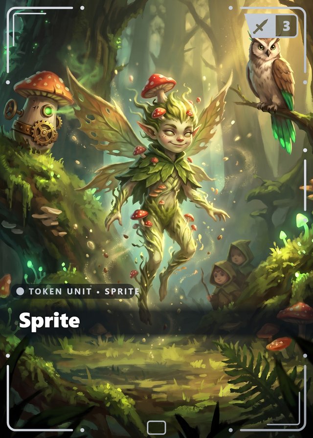Toadstool Ambush Sprite token card, cinematic style