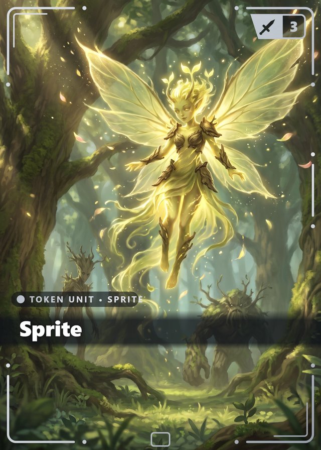 Walking Grove Sprite token card, cinematic style