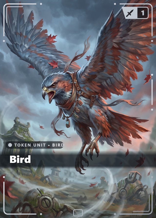Wandering Wind Bird token card, cinematic style