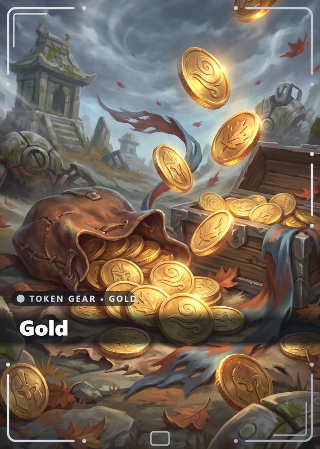 Wandering Wind Gold token card, cinematic style