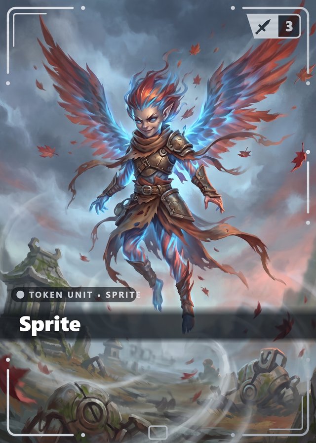 Wandering Wind Sprite token card, cinematic style